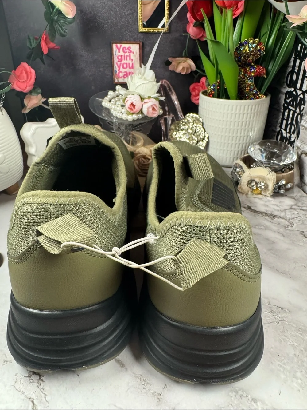 PUMA Men's Olive Green Slip-On Mesh Sneakers with Black Sole NWOT